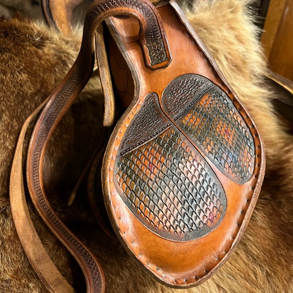 Vtg Tooled Leather Handmade Cobra Head Bag RARE - Picture 7 of 10